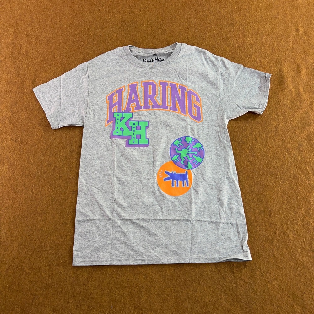Keith Haring Mens Medium Gray Graphic Pop Art Streetwear T-Shirt New